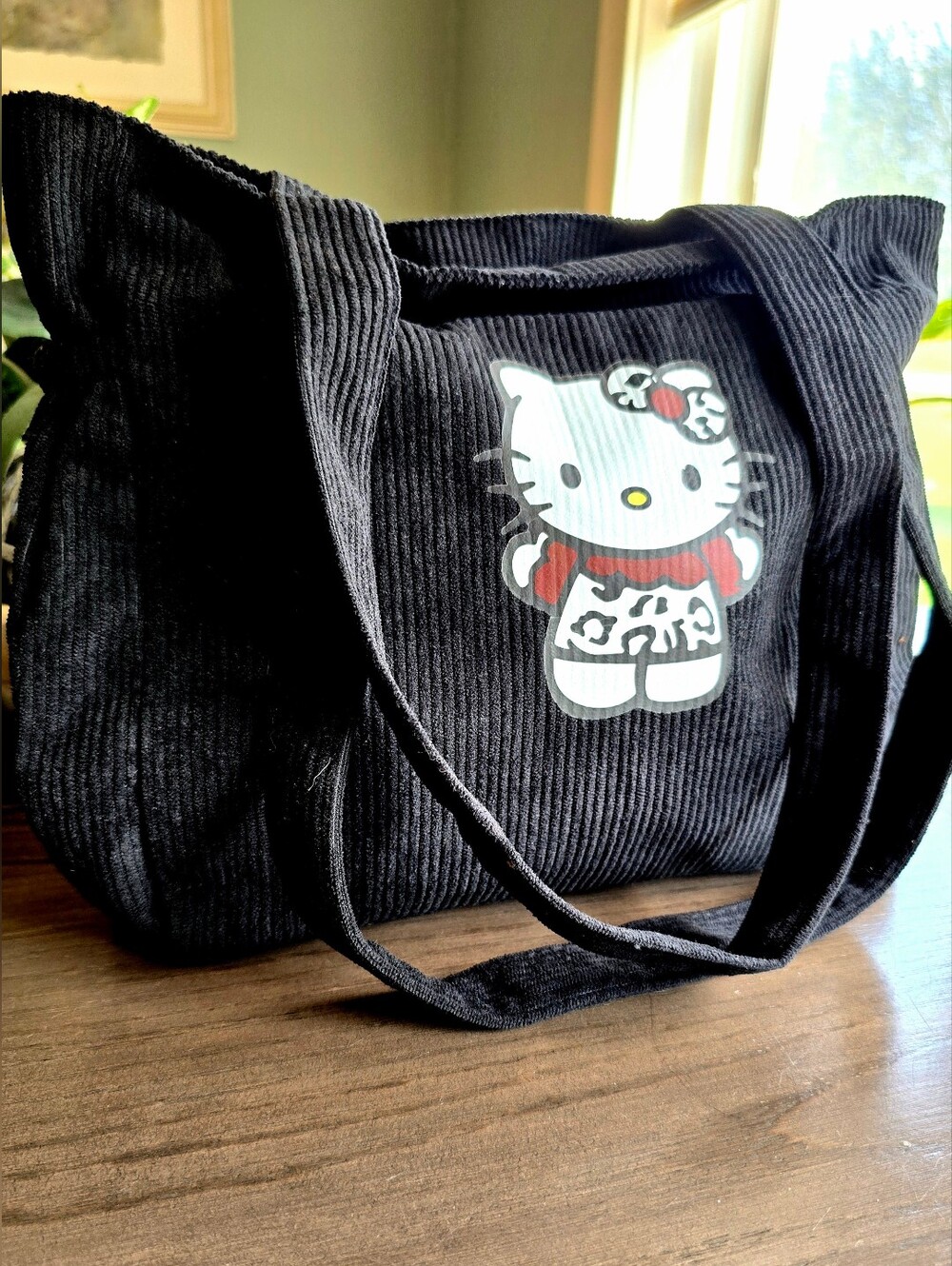 Sanrio Hello Kitty Black Corduroy Tote Bag With Zip Closure NWT - Picture 3 of 11